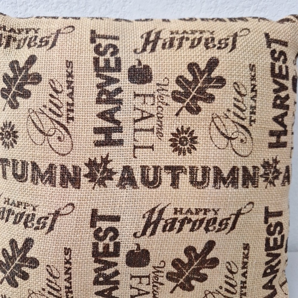 Vintage Fall Harvest Autumn Give Thanks Burlap Throw Pillow Home Decor 13" x 13" - Picture 4 of 9